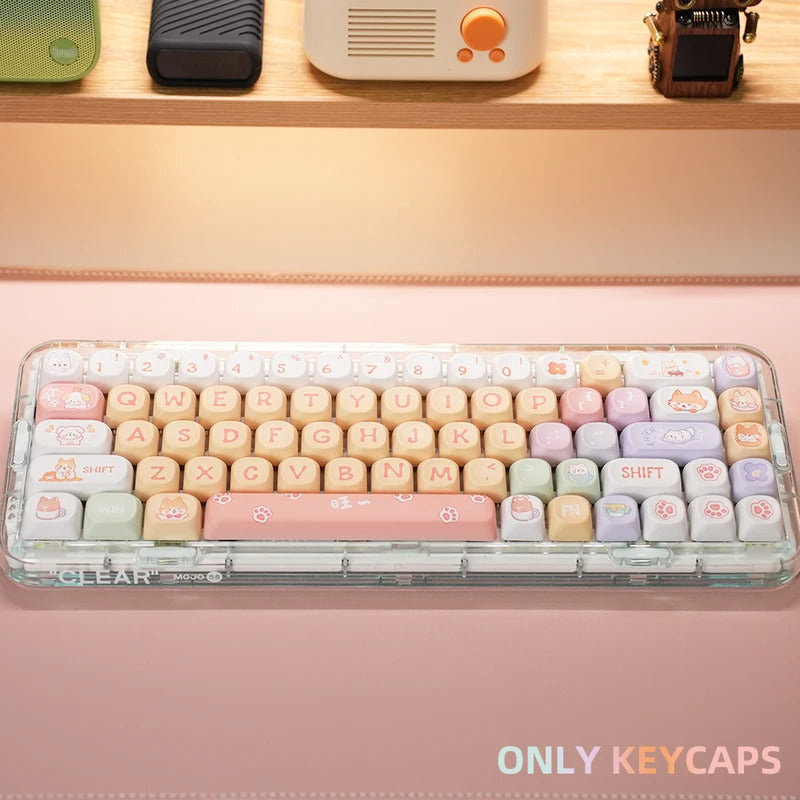 126 Keys MOA Profile Colorful Dogs & Raccoon Theme PBT Keycaps - Keebookeys