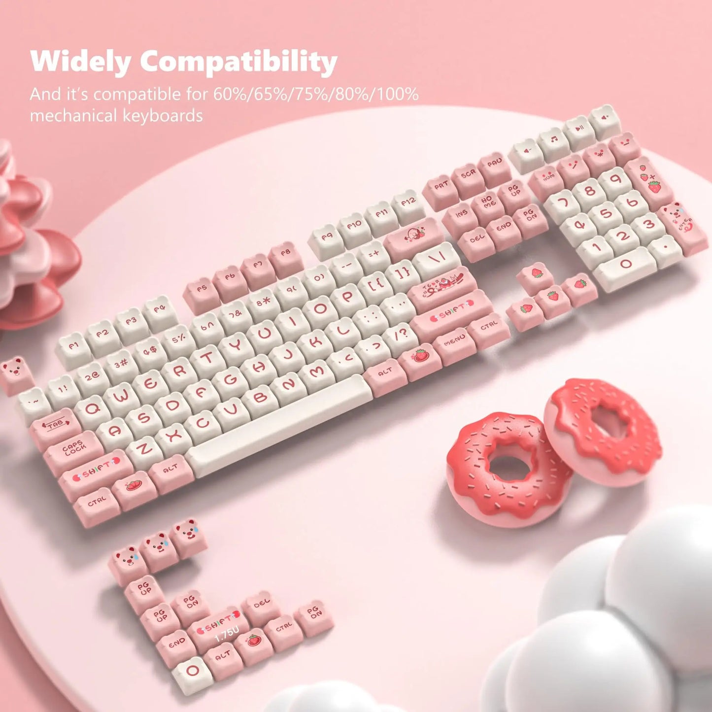 Strawberry Donut PBT Keycaps - Keebookeys