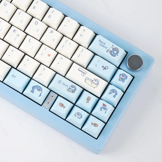 131 Keys Cherry Profile Cute Shark Theme PBT Keycaps - Keebookeys