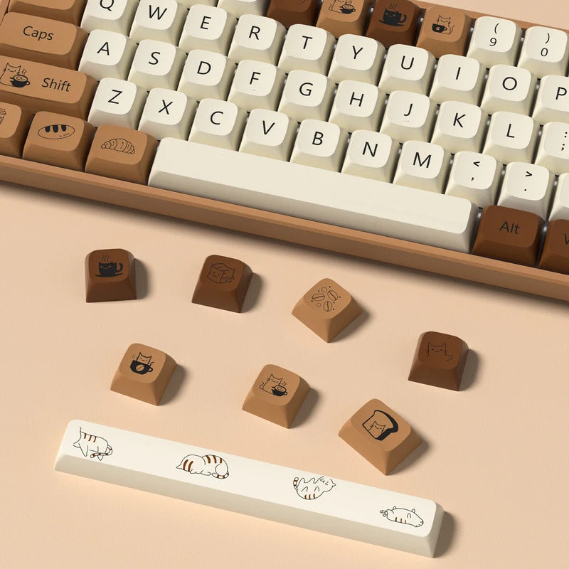 XDA Profile 143 Keys Coffee Cat PBT Keycaps - Keebookeys
