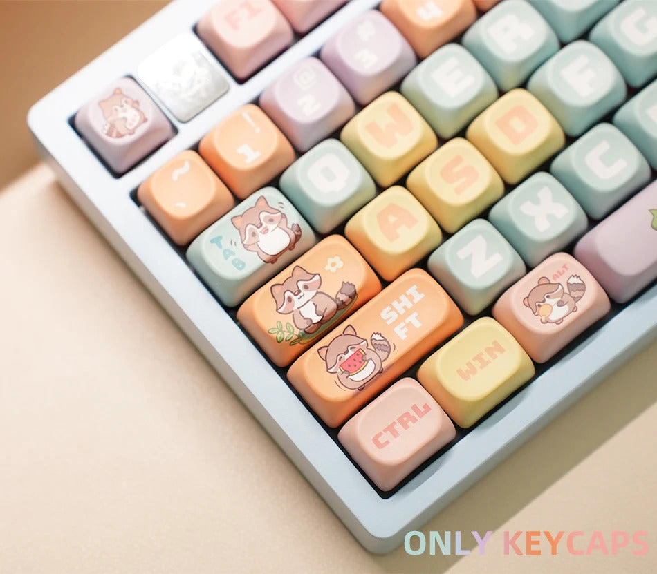 126 Keys MOA Profile Colorful Dogs & Raccoon Theme PBT Keycaps - Keebookeys