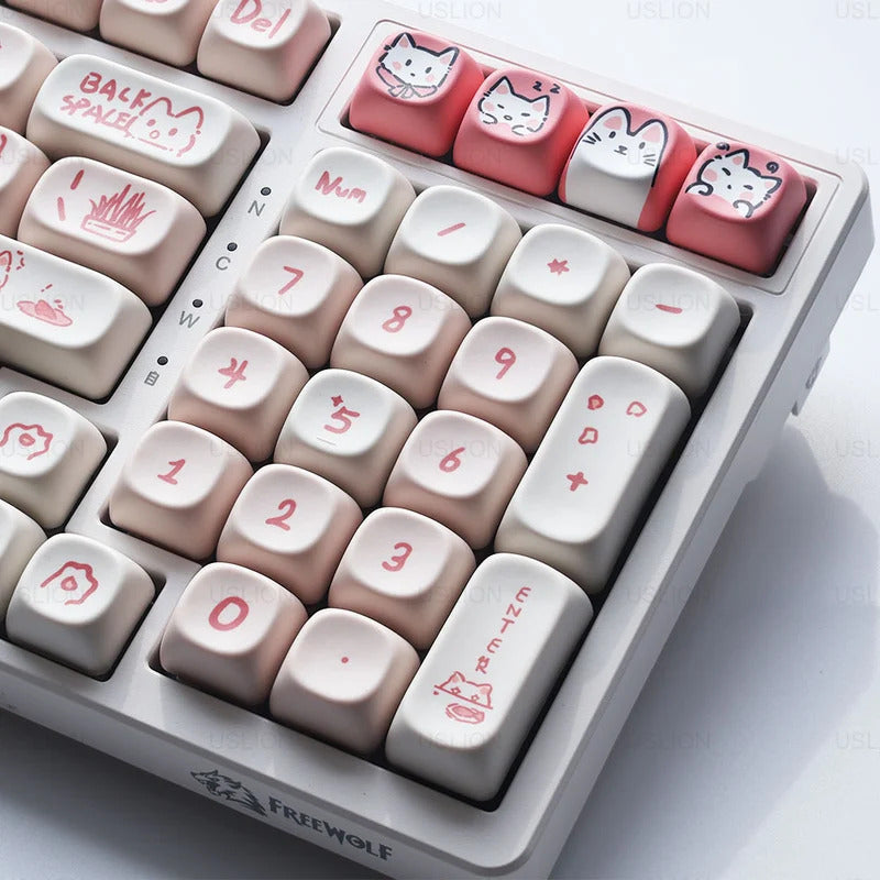 139 Keys Pink Meow Cat Theme MOA Profile PBT Keycaps - Keebookeys