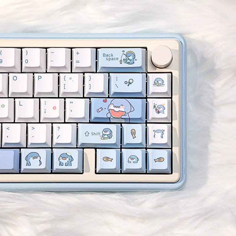 131 Keys Cherry Profile Cartoon Shark Theme PBT Keycaps - Keebookeys