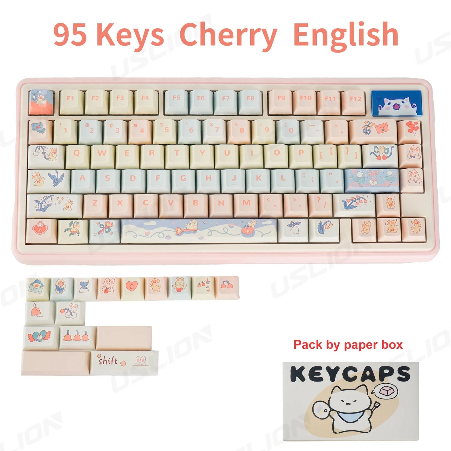 95 Keys Bunny & Cat PBT Keycaps Cherry Profile - Keebookeys
