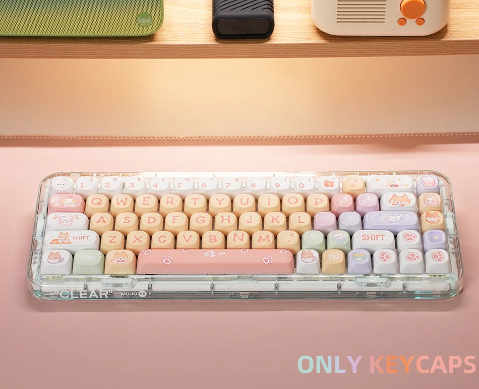 126 Keys MOA Profile Colorful Dogs & Raccoon Theme PBT Keycaps - Keebookeys