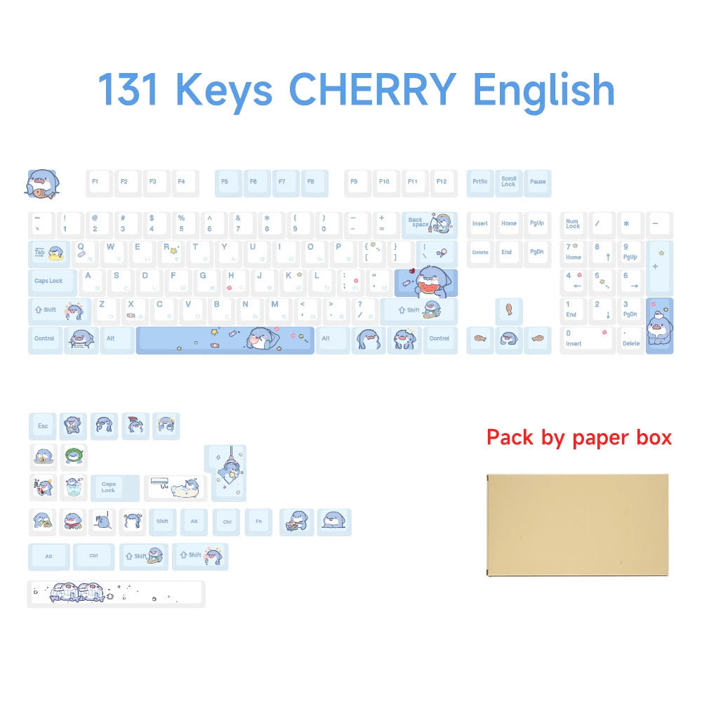 131 Keys Cherry Profile Cartoon Shark Theme PBT Keycaps - Keebookeys