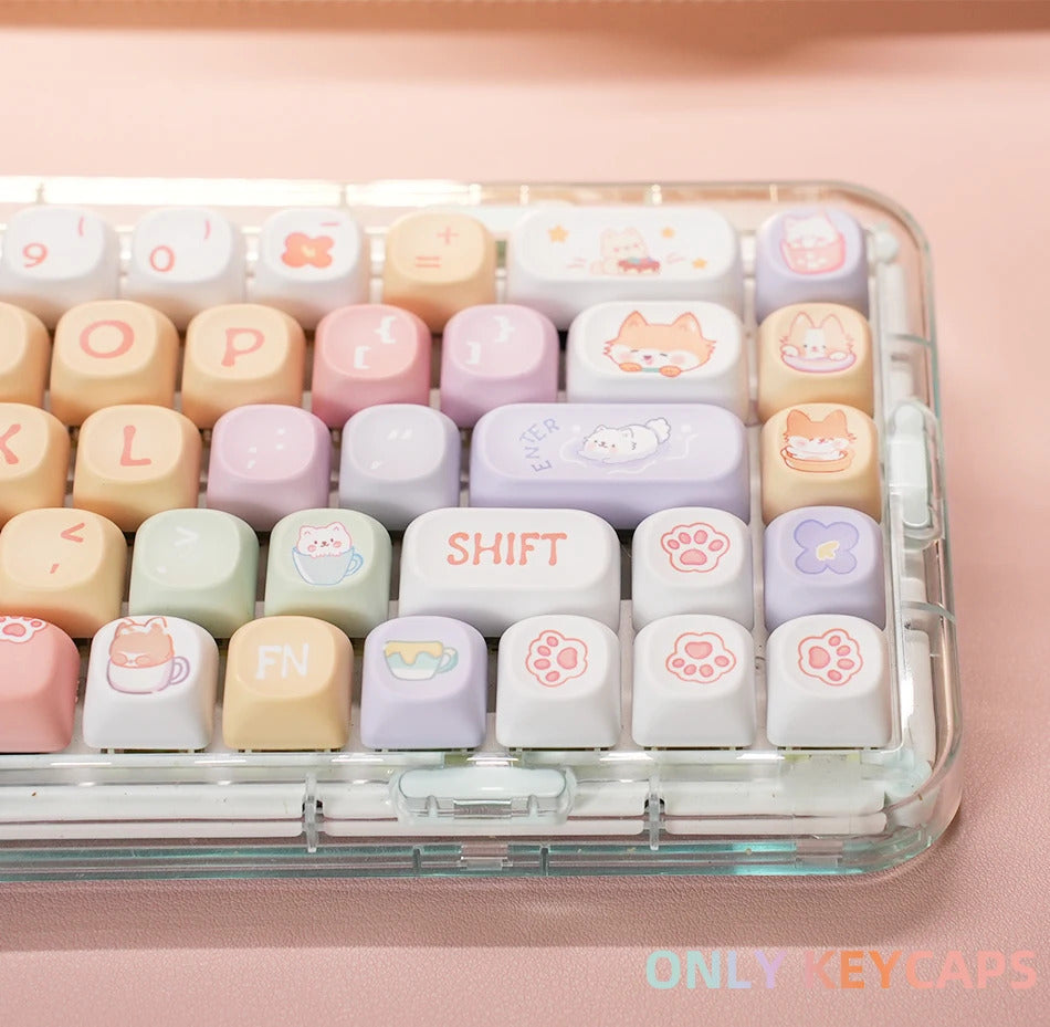 126 Keys MOA Profile Colorful Dogs & Raccoon Theme PBT Keycaps - Keebookeys