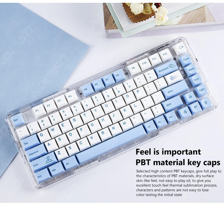 133 Keys XDA Profile Ocean Whale Theme PBT Keycaps - Keebookeys