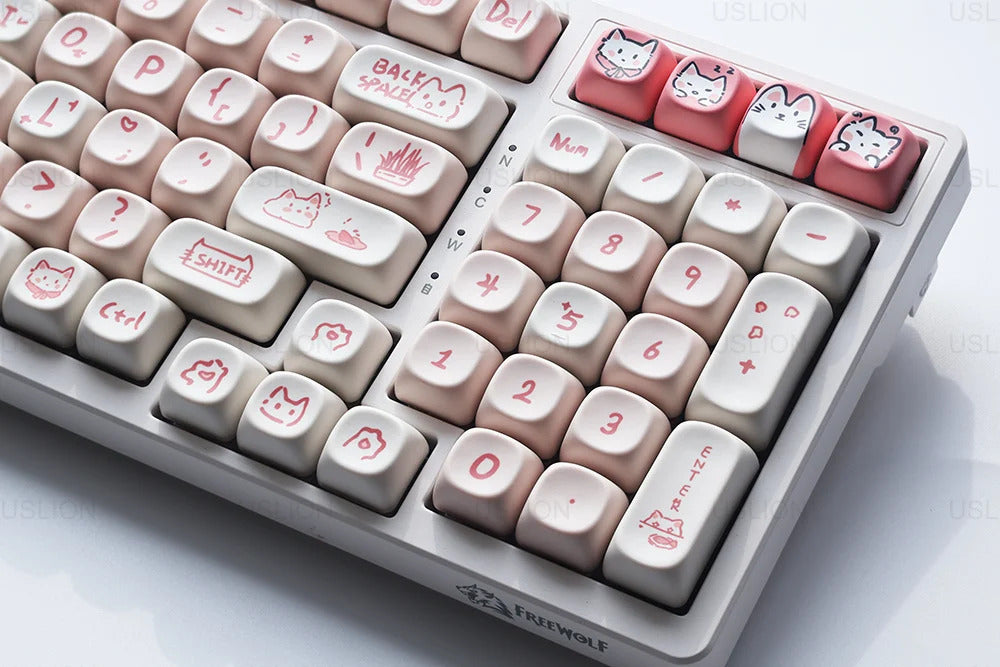 139 Keys Pink Meow Cat Theme MOA Profile PBT Keycaps - Keebookeys