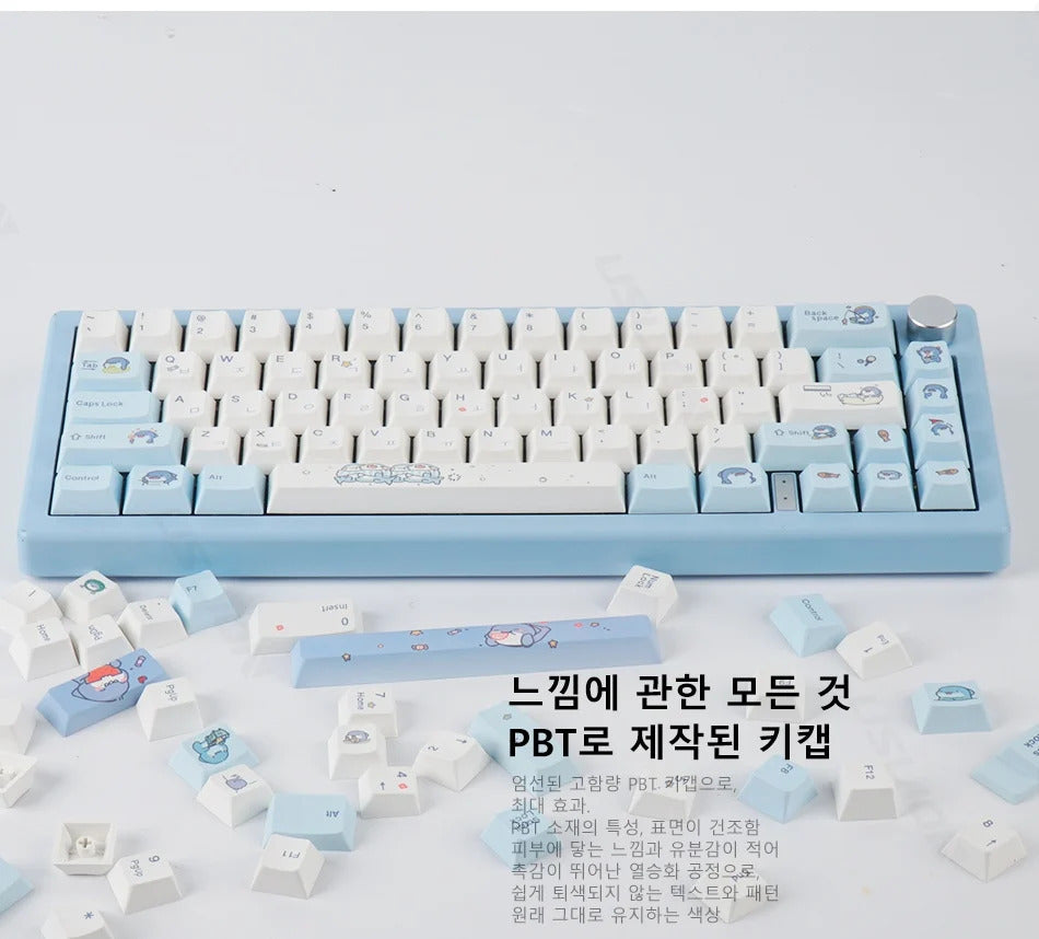 131 Keys Cherry Profile Cute Shark Theme PBT Keycaps - Keebookeys