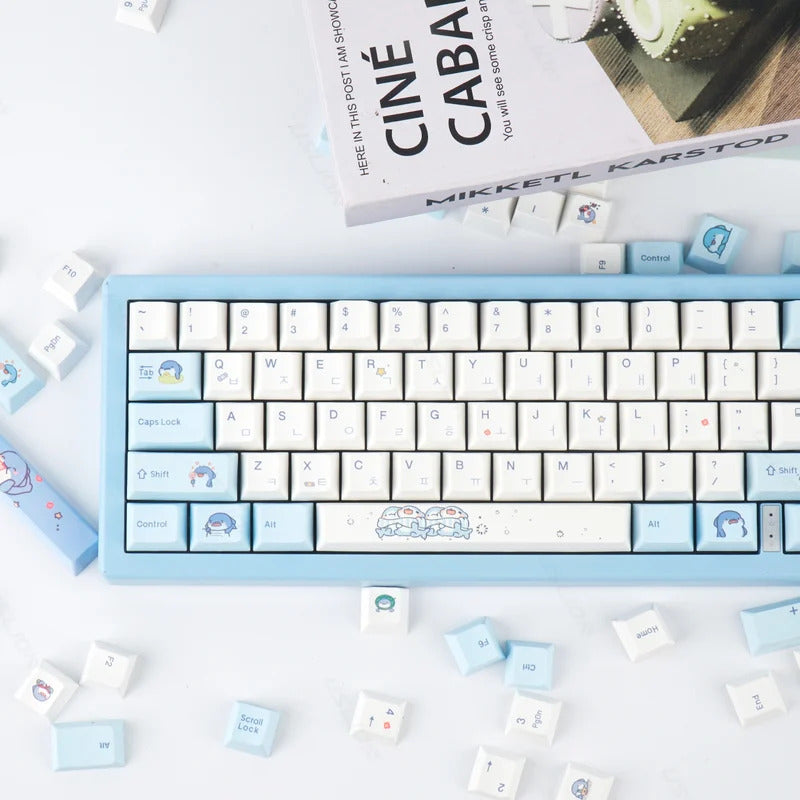 131 Keys Cherry Profile Cute Shark Theme PBT Keycaps - Keebookeys