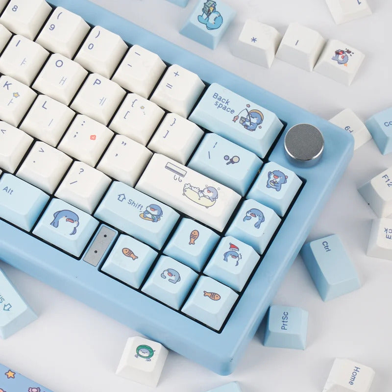 131 Keys Cherry Profile Cute Shark Theme PBT Keycaps - Keebookeys