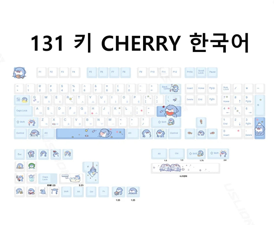 131 Keys Cherry Profile Cute Shark Theme PBT Keycaps - Keebookeys