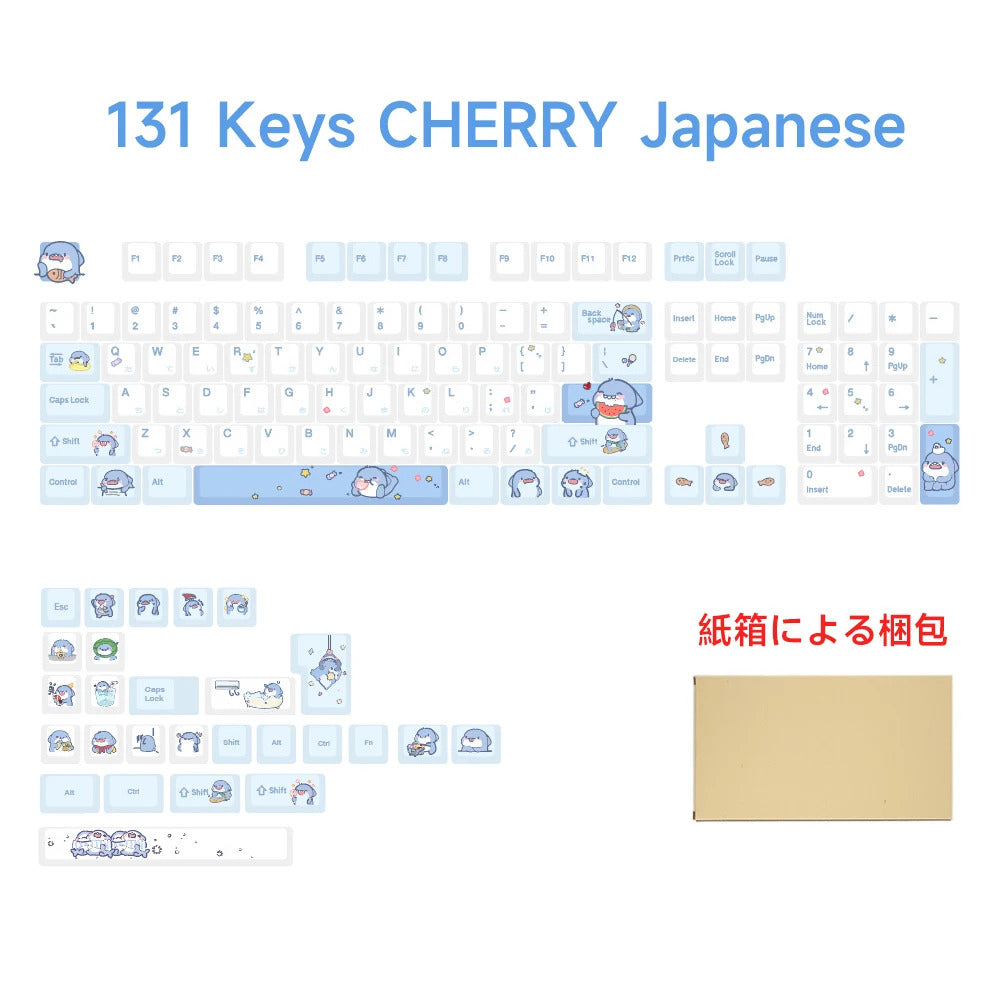131 Keys Cherry Profile Cartoon Shark Theme PBT Keycaps - Keebookeys