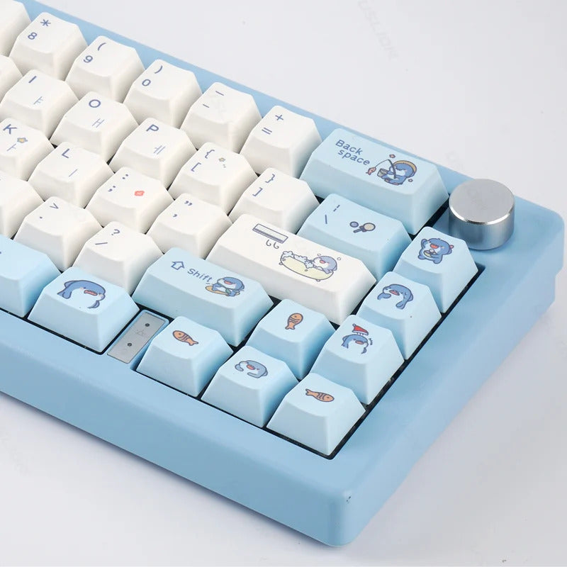 131 Keys Cherry Profile Cute Shark Theme PBT Keycaps - Keebookeys