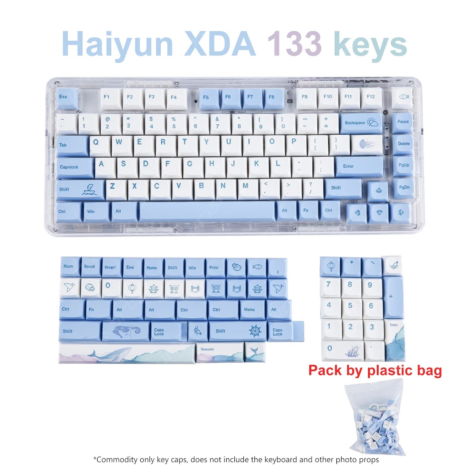 133 Keys XDA Profile Ocean Whale Theme PBT Keycaps - Keebookeys
