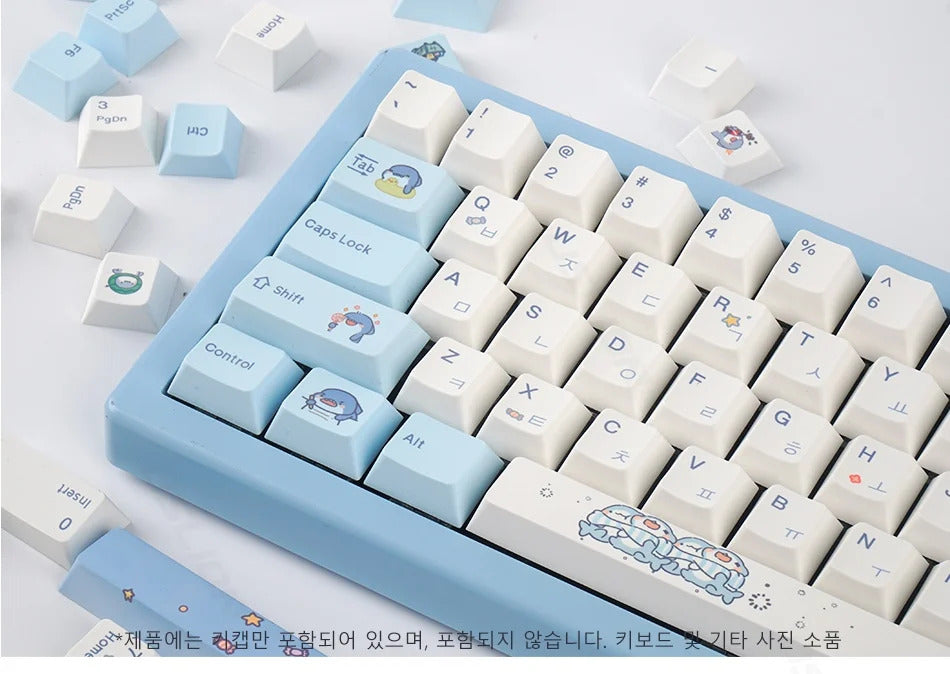 131 Keys Cherry Profile Cute Shark Theme PBT Keycaps - Keebookeys