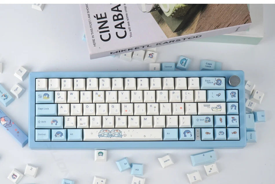 131 Keys Cherry Profile Cute Shark Theme PBT Keycaps - Keebookeys