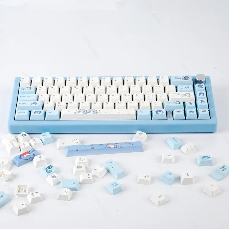 131 Keys Cherry Profile Cute Shark Theme PBT Keycaps - Keebookeys