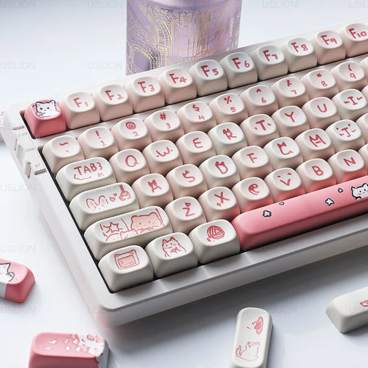 139 Keys Pink Meow Cat Theme MOA Profile PBT Keycaps - Keebookeys