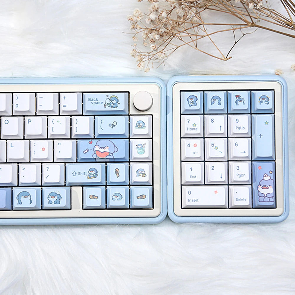 131 Keys Cherry Profile Cartoon Shark Theme PBT Keycaps - Keebookeys