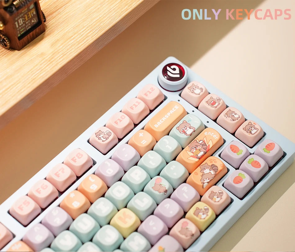 126 Keys MOA Profile Colorful Dogs & Raccoon Theme PBT Keycaps - Keebookeys