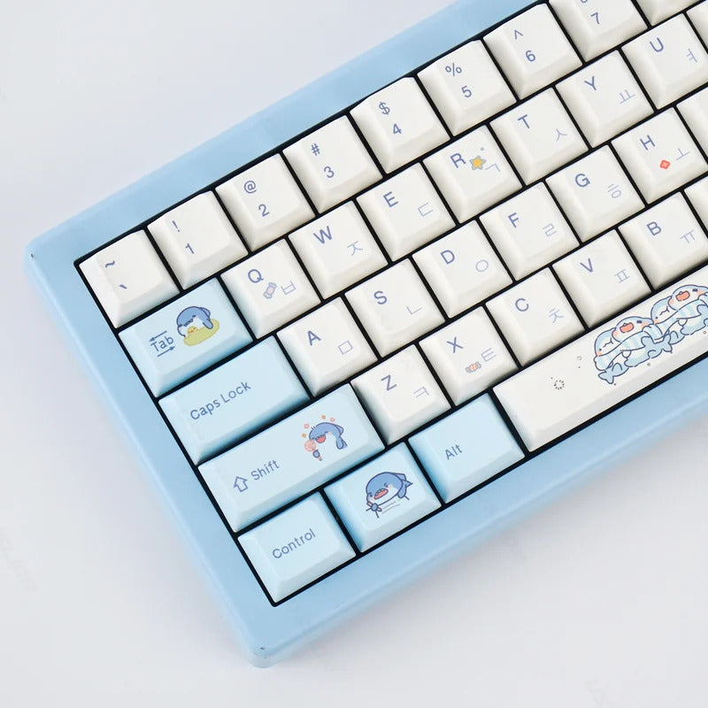 131 Keys Cherry Profile Cute Shark Theme PBT Keycaps - Keebookeys
