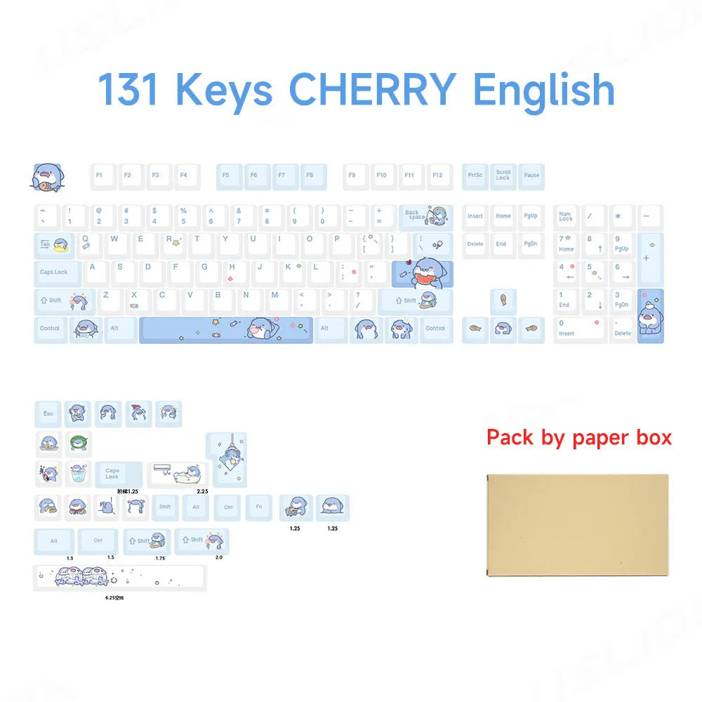 131 Keys Cherry Profile Cute Shark Theme PBT Keycaps - Keebookeys