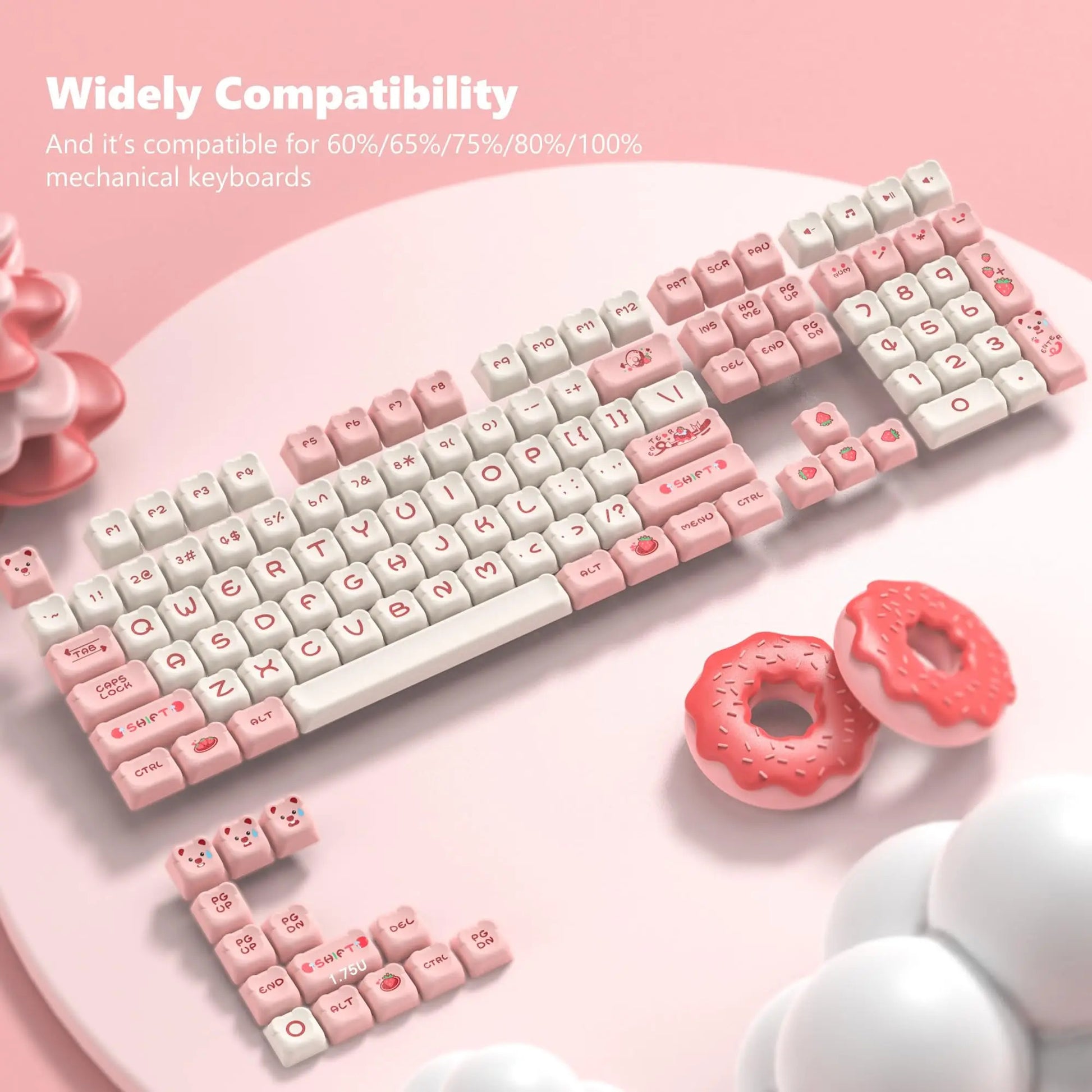 Strawberry Donut PBT Keycaps - Keebookeys