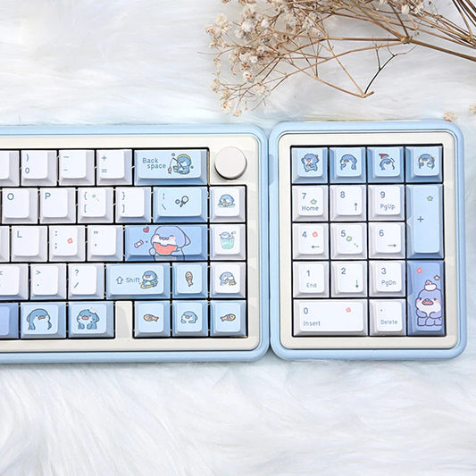 131 Keys Cherry Profile Cartoon Shark Theme PBT Keycaps - Keebookeys