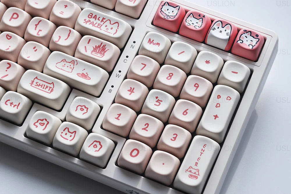 139 Keys Pink Meow Cat Theme MOA Profile PBT Keycaps - Keebookeys
